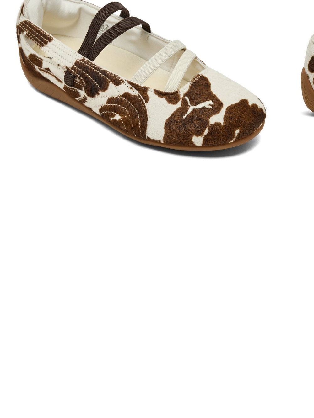 Puma Cow-Print Ballet Flats with Double Elastic Straps - Brown & White - Picture 5 of 7